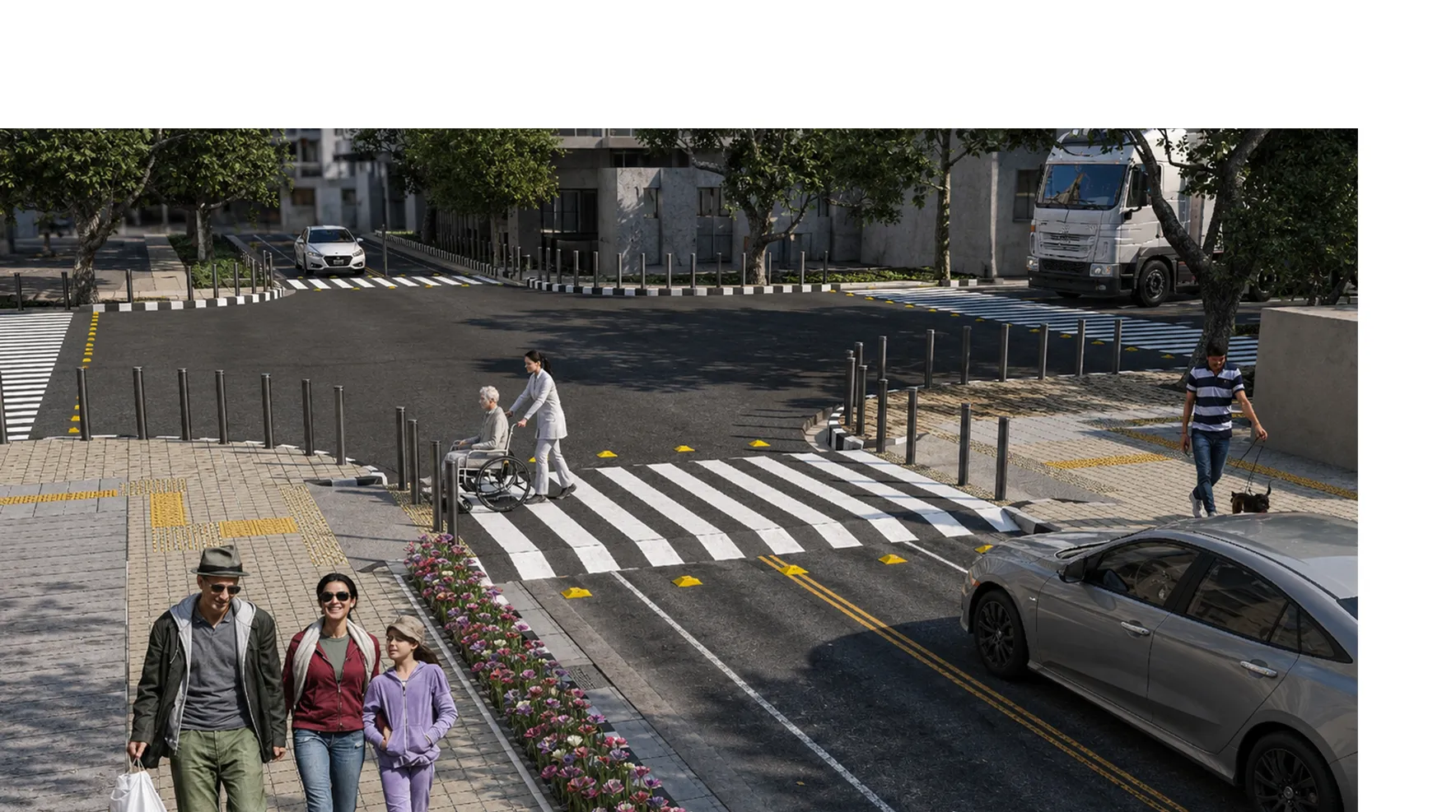 Pedestrian-first street intersection, Nadiyona