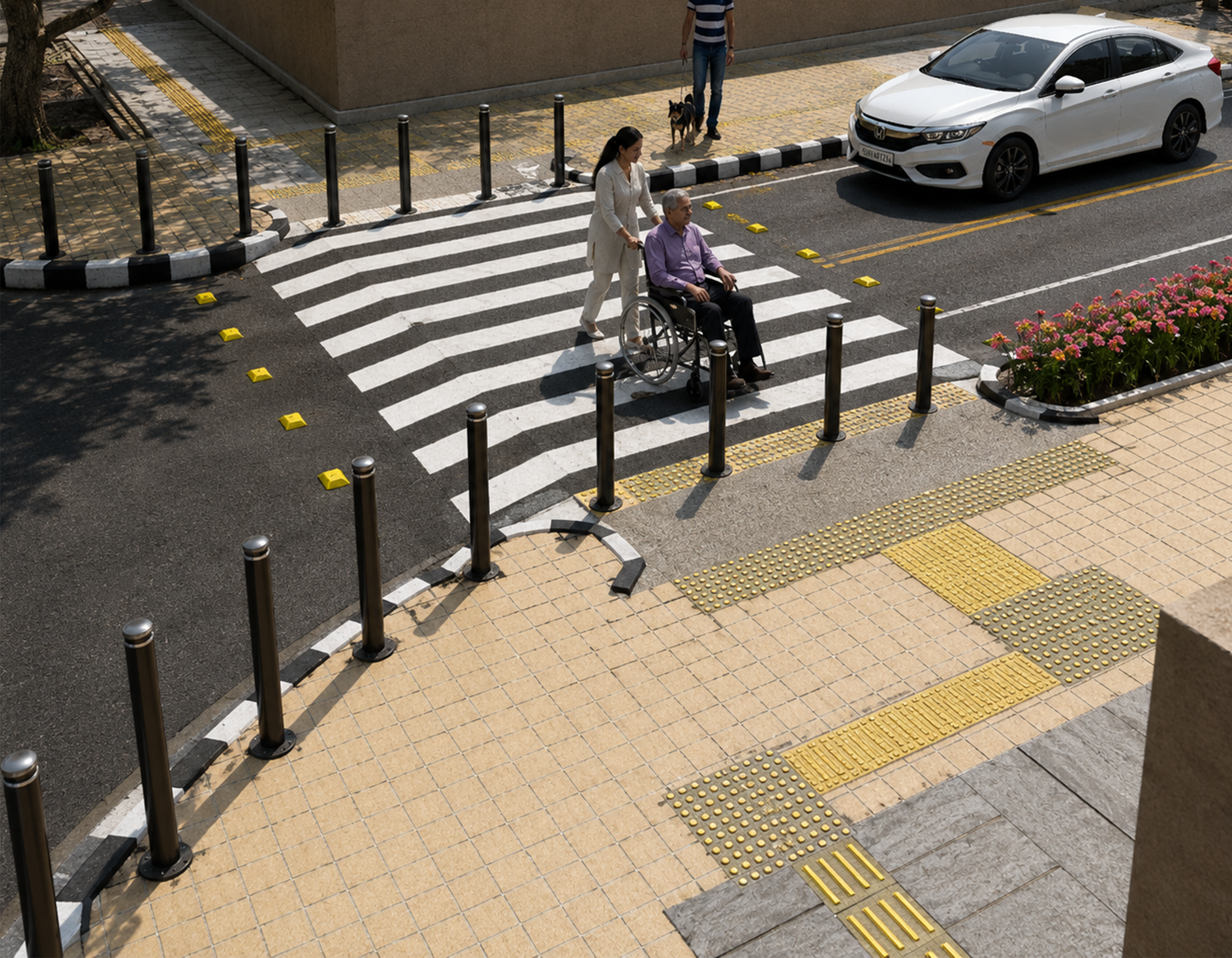 Raised pedestrian crossing with tactile paving on 19th Main Road, HSR Layout — enlarged