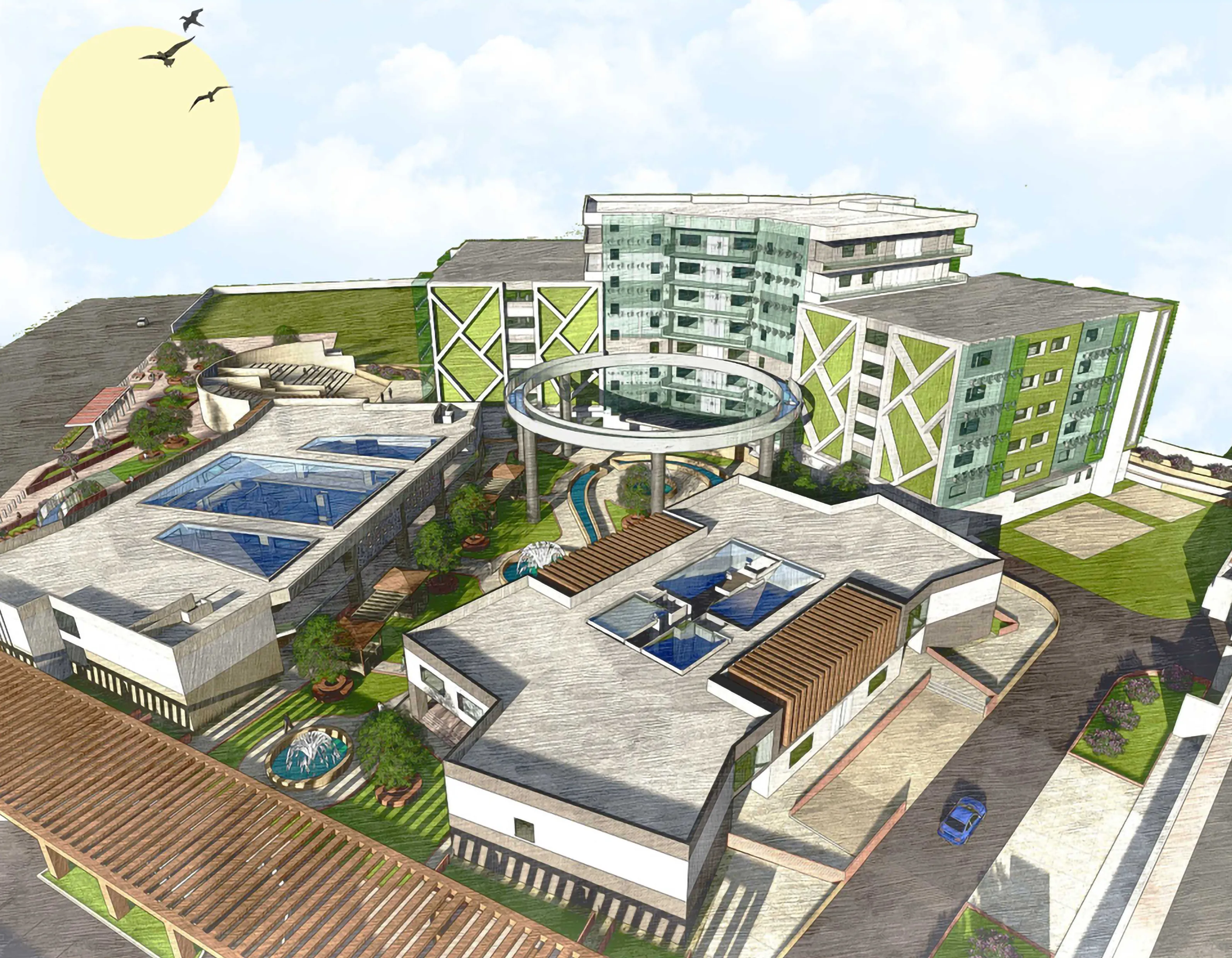 Aerial view of the Vertical Farming thesis centre, Chandigarh